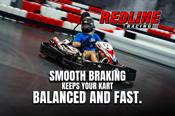 Go-kart driver braking before a turn.