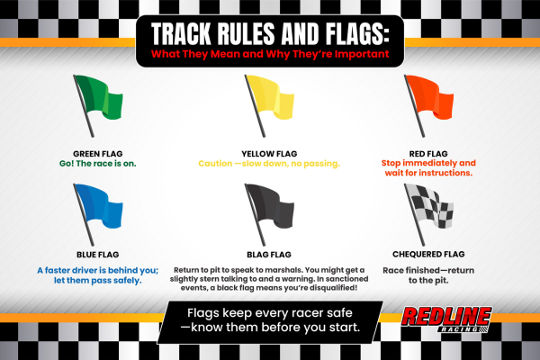 Go-kart track flag meanings chart.